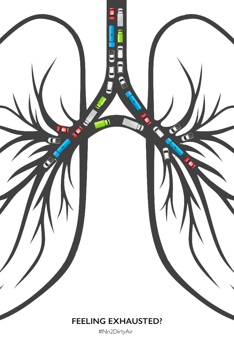 advertising concept to raise awareness of pollution in cities - cars in your lungs