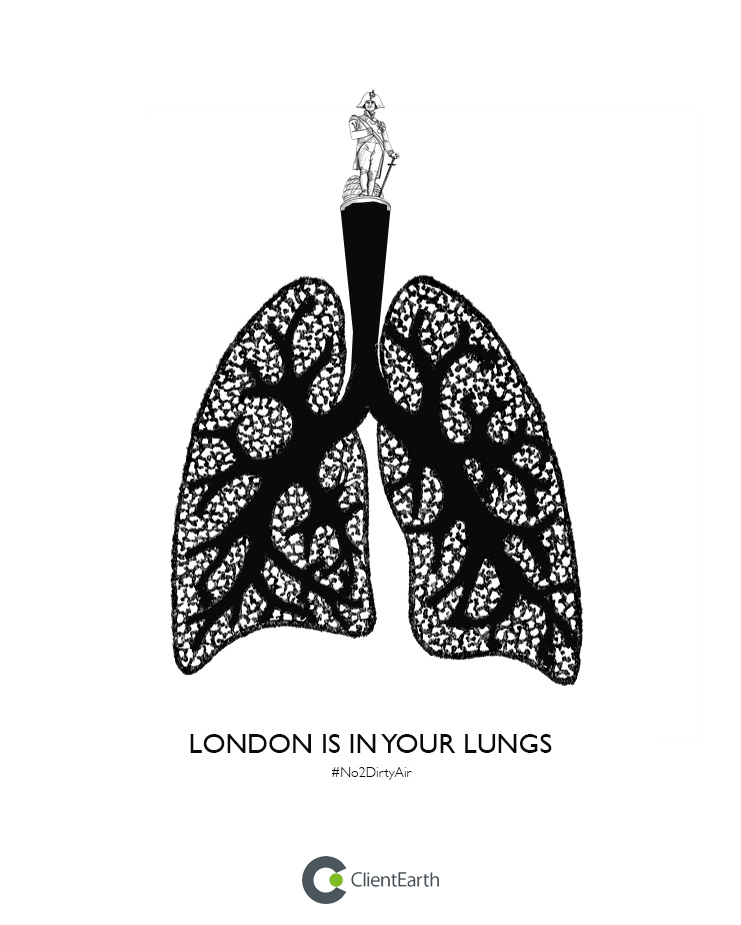 advertising concept to raise awareness of pollution in cities - London in your lungs