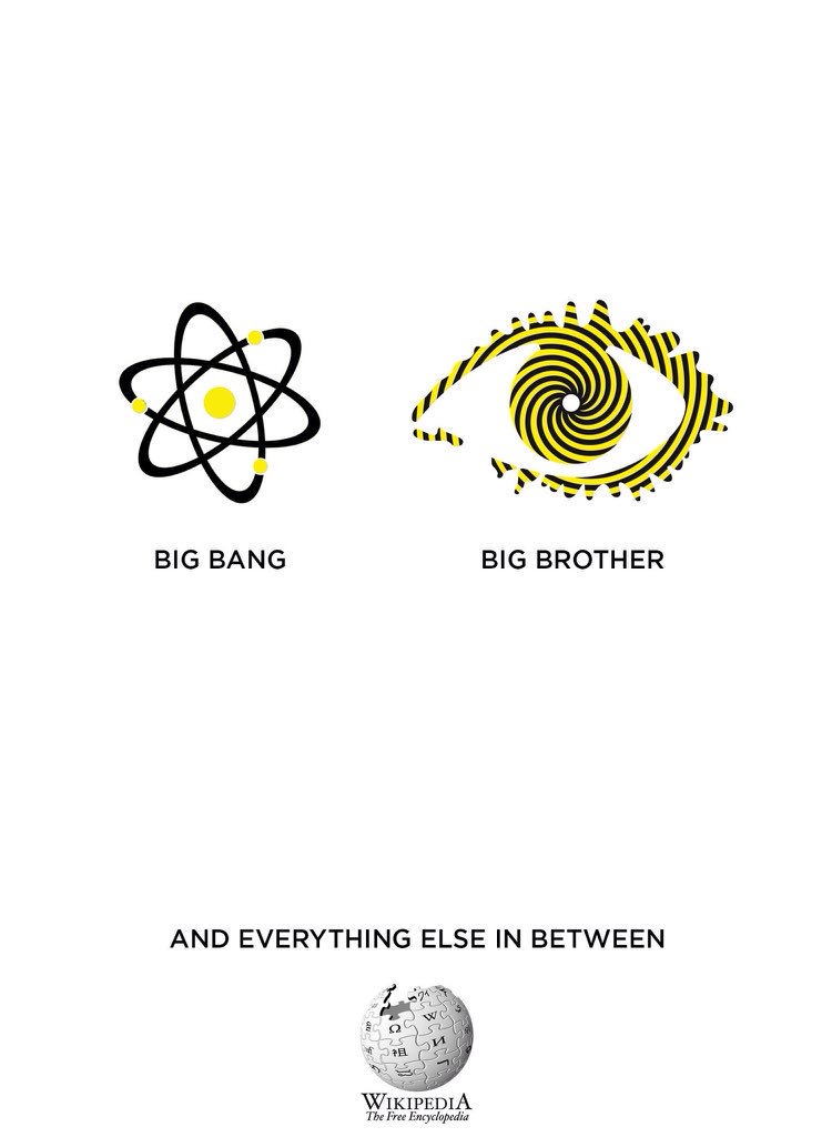 Wikipedia advertising concept - big bang and big brother