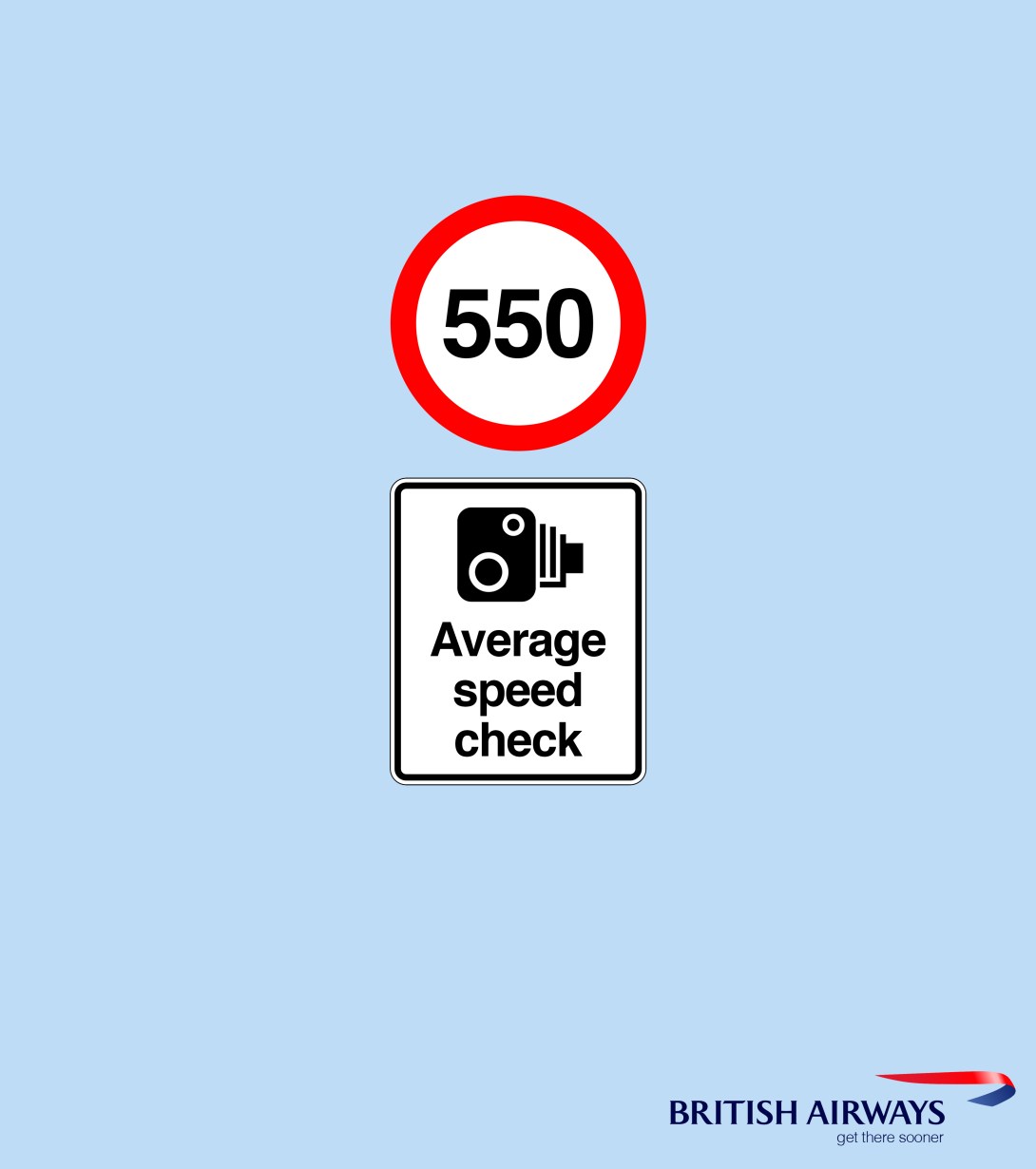 ad idea for British Airways domestic flights - average speed check 550 mph