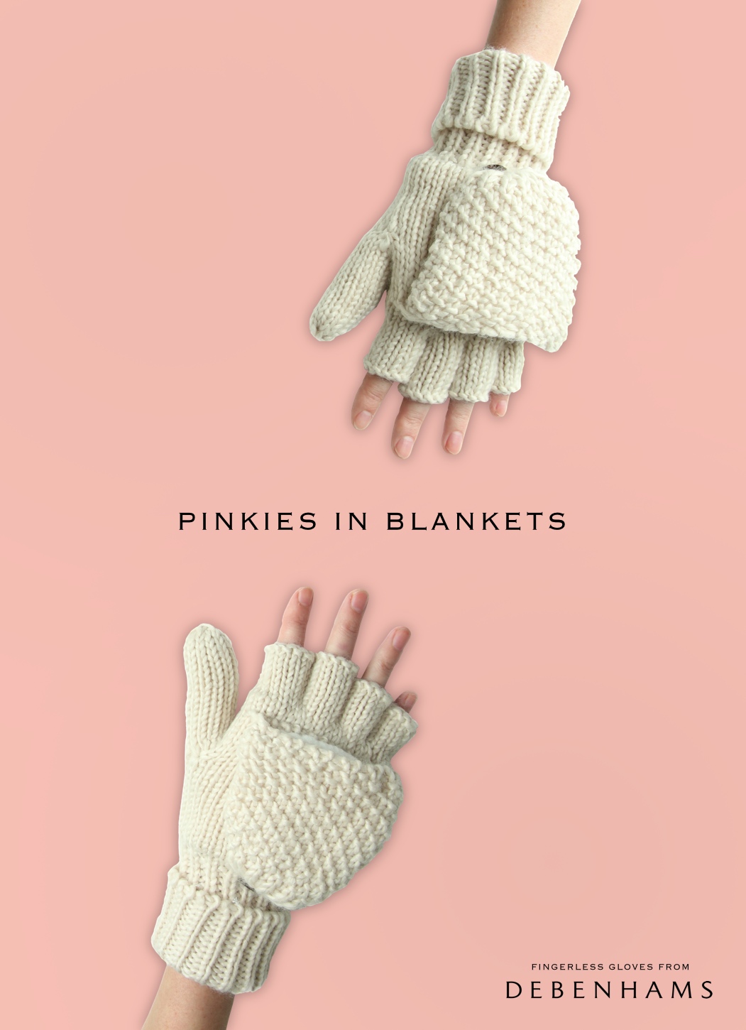advertising idea for fingerless gloves - pinkies in blankets