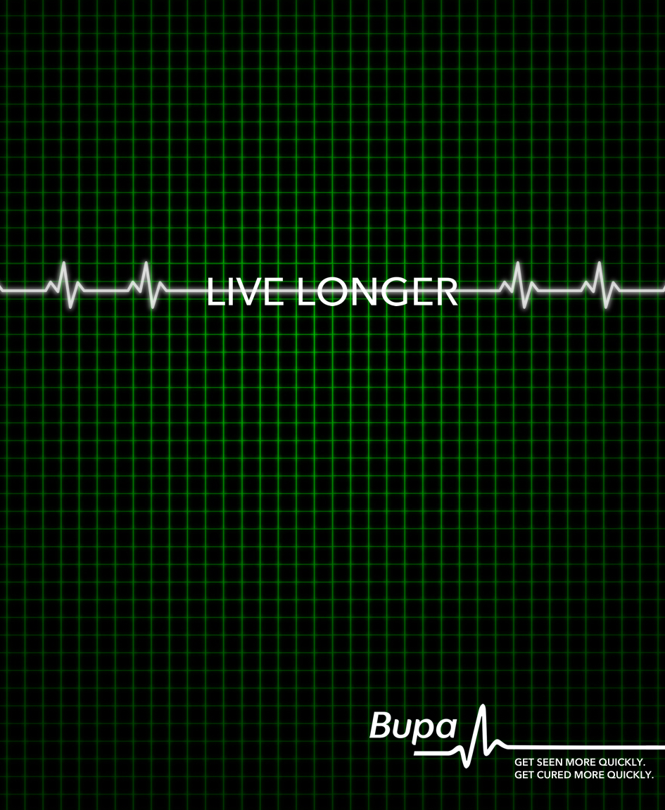 Advertising concept for a healthcare brand - get seen more quickly, get cured more quickly, live longer