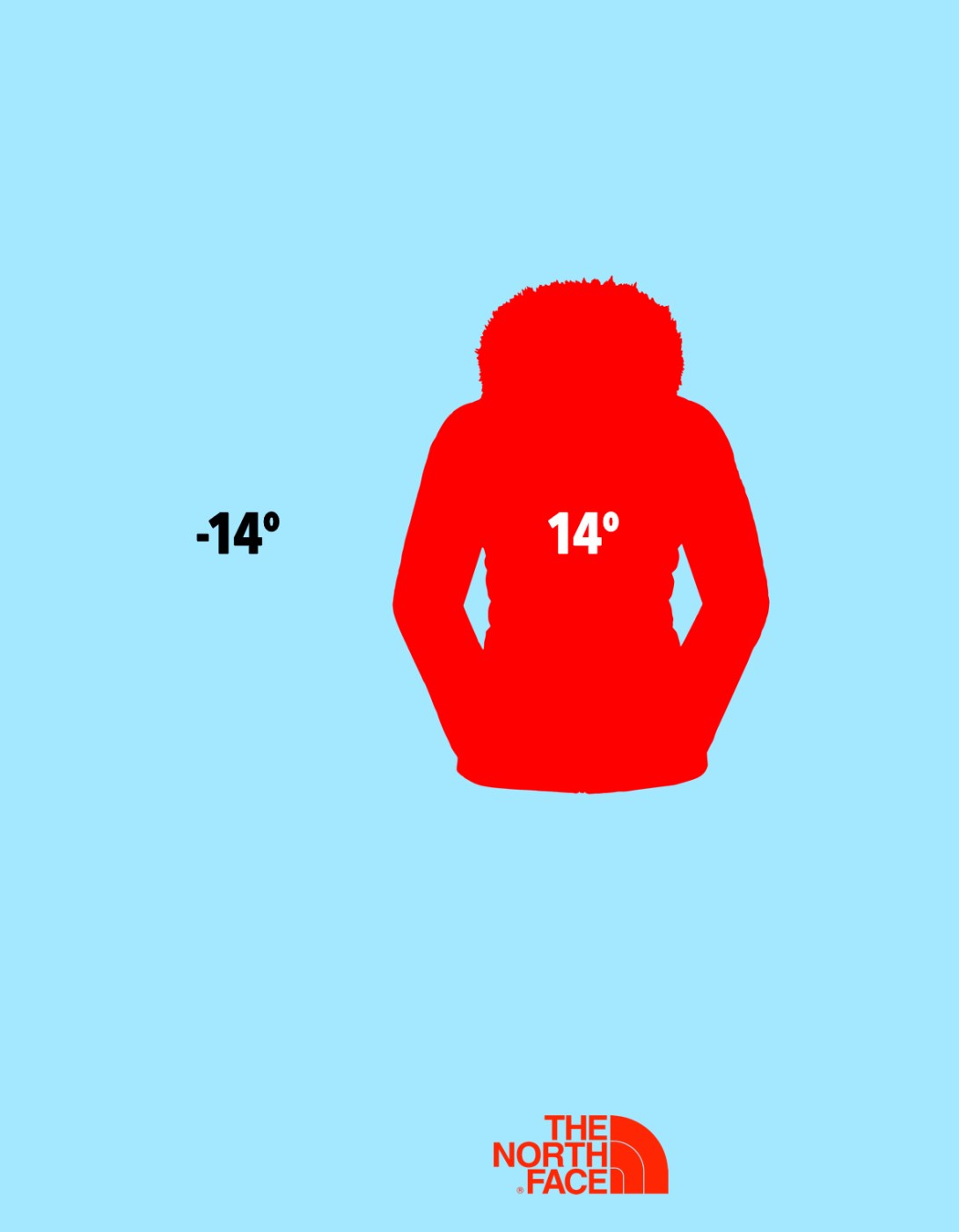 advertising idea for a winter-wear brand:from -14 degrees to 14 degrees