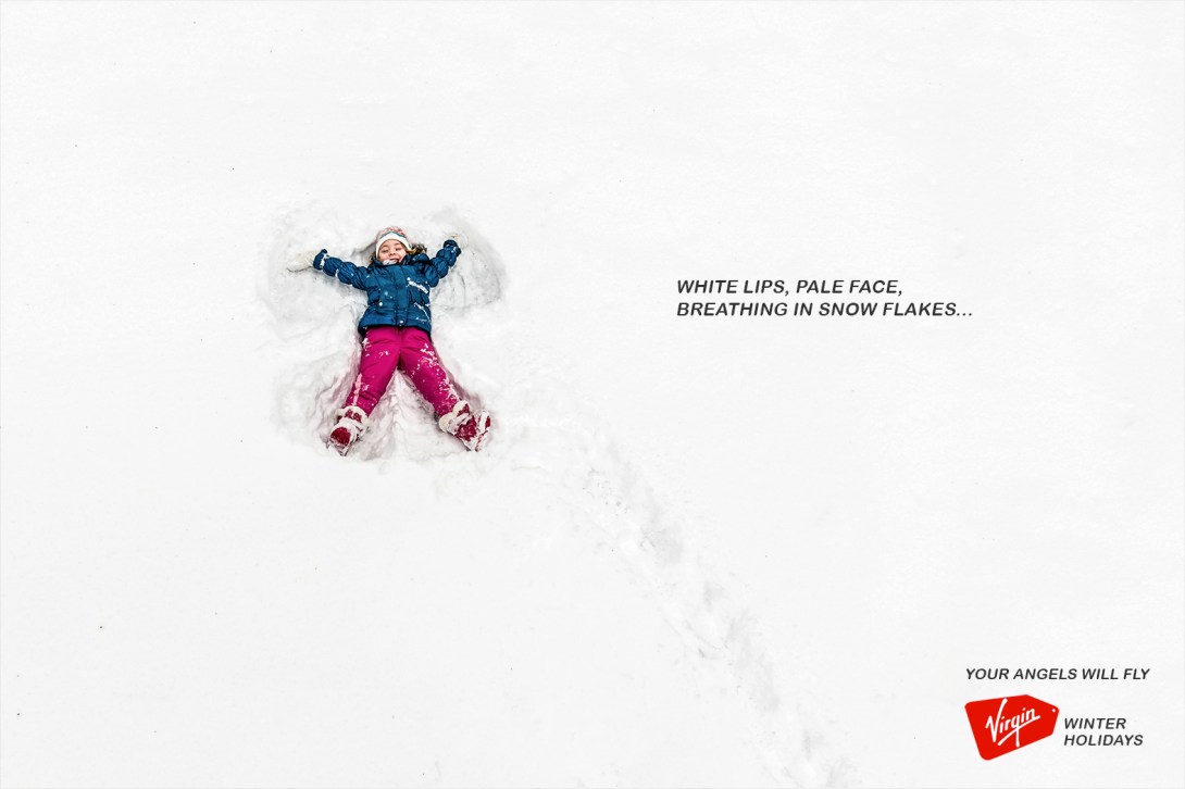 advertising idea for a winter holidays brand - angels will fly