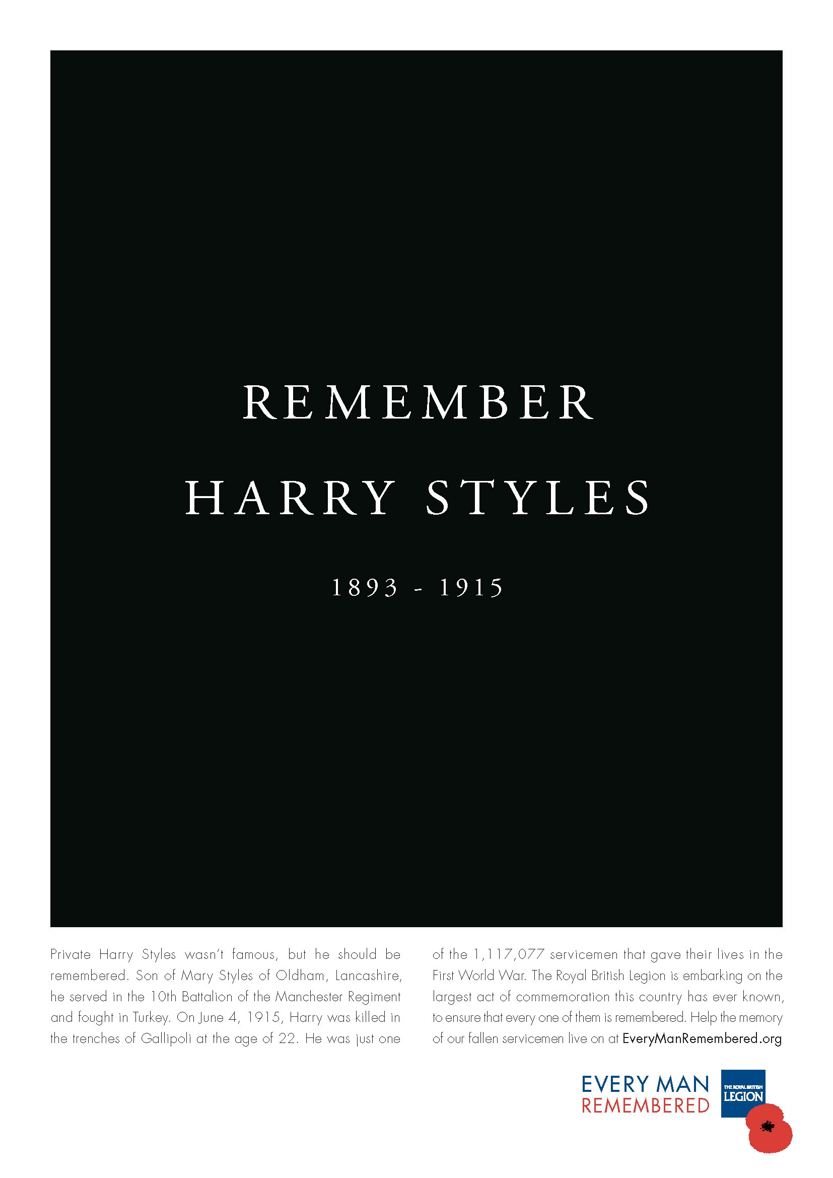 british legion harry styles print ad